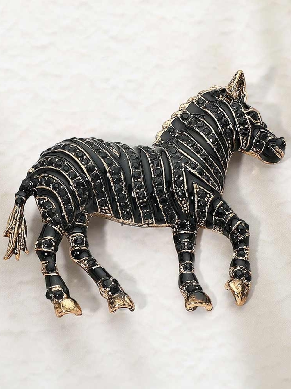 Hematite Zebra Rhinestone Crystal Bling 2.25" Brooch Pin Accessory Black Stripes